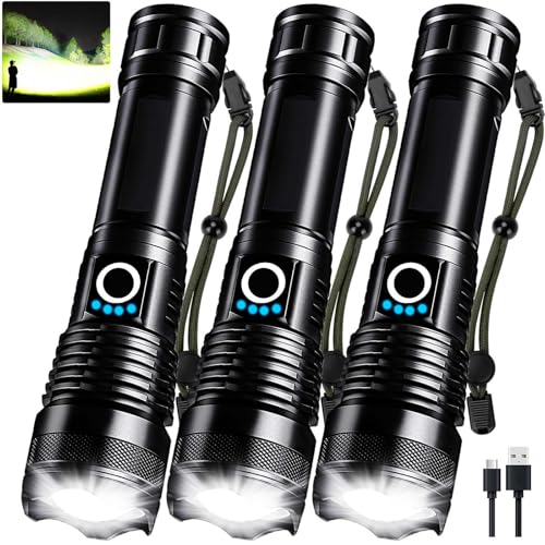 Rechargeable LED Flashlights 3 Pack High Lumens 90,000LM Waterproof Handheld Camping & Emergency Lights