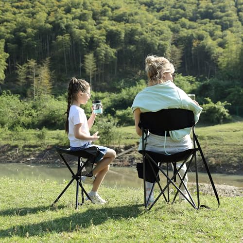 2 Pack Portable Folding Tripod Camping Stool with Backrest & Carry Strap - Extra Wide, Weather-Resistant Seat