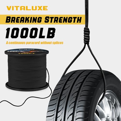 Black 1000ft Paracord Rope 4mm 12-Strand 1000lb Strength for Camping & DIY