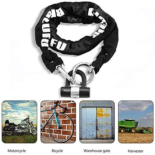 BIGLUFU 5ft Heavy Duty Motorcycle Chain Lock with U Lock and Keys - Silver