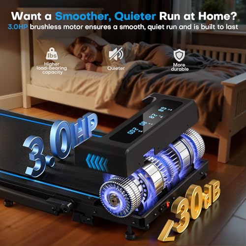 FOUSAE 5-in-1 Foldable Home Treadmill Black Blue - 7.5MPH Incline, App Compatible
