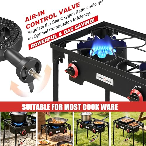 Propane Grill 2 Burner Outdoor Camping Stove - Portable Gas Cooker for Backyard BBQ and Camping - Double Burner