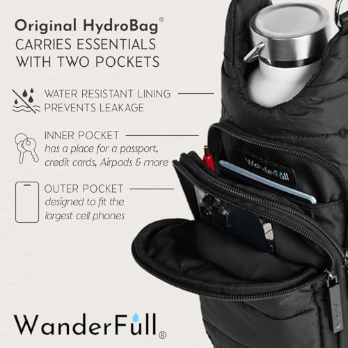 WanderFull HydroBag Water Bottle Carrier with Phone Pocket - Tropical Black & White Floral