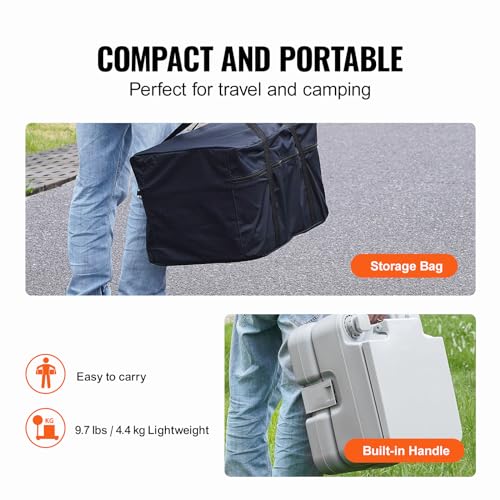 VEVOR Portable Camping Toilet with 3.2 Gal Waste & Flush Tanks, Pressurized Flush, Level Indicator