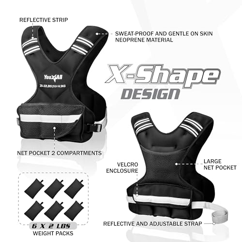 Yes4All Adjustable Weighted Vest 20-32 lbs with Reflective Strips for Fitness and Running