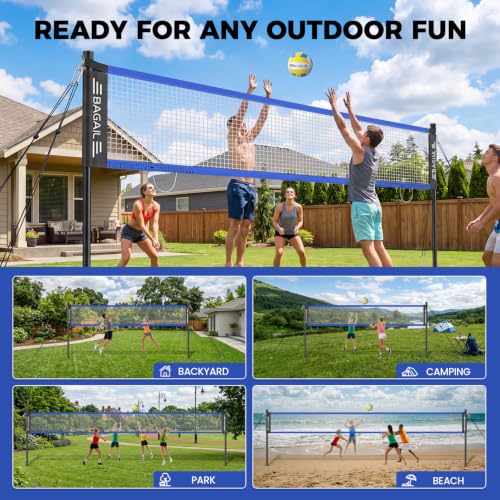 BAGAIL Outdoor Volleyball Net Set 20FT & 32FT Blue Portable Volleyball Nets