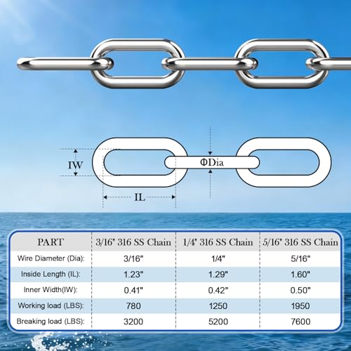 CORDUN Marine Grade Stainless Steel Anchor Chain Kit 3/16"-5/16" with 2 Shackles for Boats