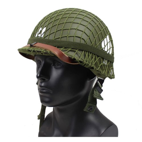 WWII US Army M1 Green Helmet Replica with Net/Canvas Chin Strap DIY Painting