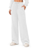 LOMON White Wide Leg Fleece Sweatpants for Women, Small