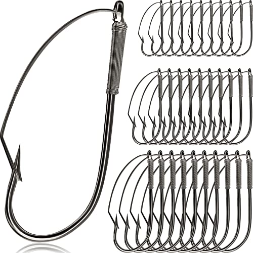 Sumind Weedless Wacky Rig Hooks - 50 Pcs Carbon Steel Fishing Hooks 1/0, Snag-Free Bass Lure Hooks