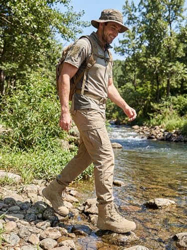 Men's Waterproof Work & Hiking Boots Tan 10.5 - Durable Tactical Suede Leather