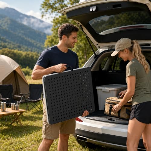 White & Black 5FT Folding Camping BBQ Table with Dual Surfaces & Carry Handle