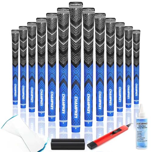 Oversize Golf Grip Set Blue - 13 Pack with Solvent, Tapes, Clamp & Blade
