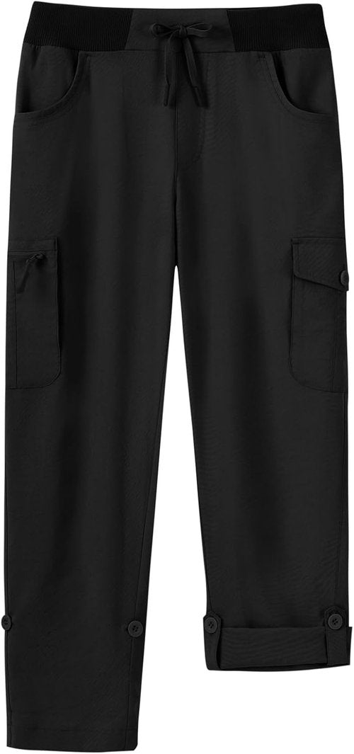 BGOWATU Women's Quick-Dry Cargo Hiking Capris - Lightweight Summer Travel Pants with 6 Pockets