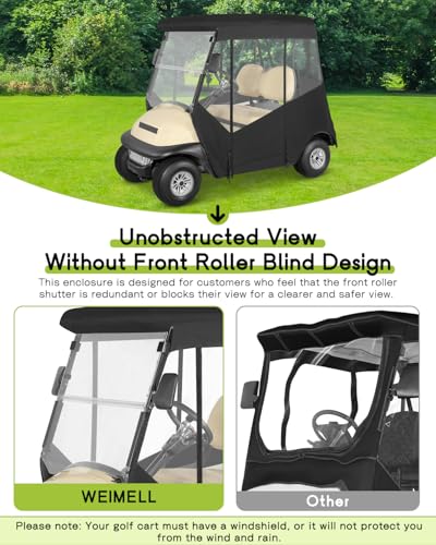 WEIMELL Black 2 Passenger Golf Cart Enclosure for Club Car Precedent with Front Windshield & Seat Towel