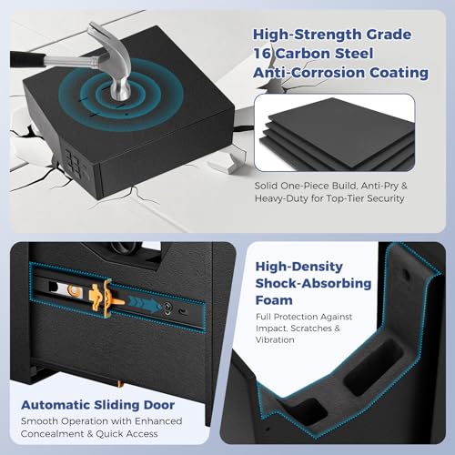 Biometric Fingerprint Handgun Safe with Auto Sliding Door, Quick Access