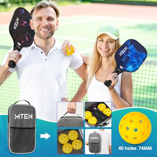 Pickleball Paddles Set of 4 - USAPA Approved Fiberglass Rackets Black & Blue