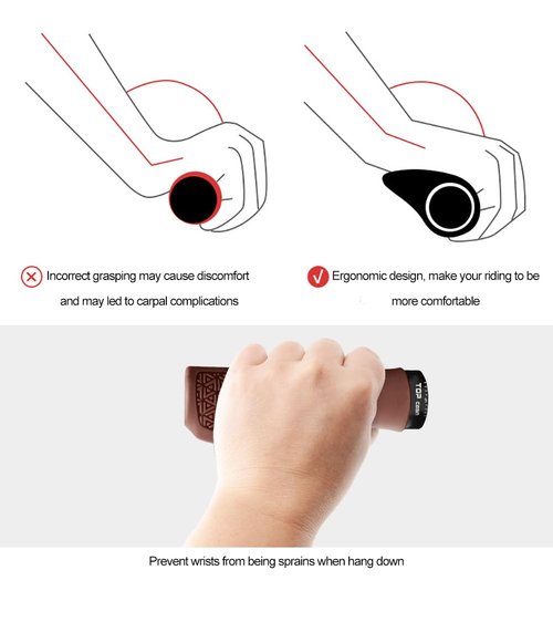 TOPCABIN Bicycles Handlebar Grips, Aluminum Lock-on Ergonomic Bike Grips, Cushion Vibrations Comfort Bike Handlebar Grips, Mountain MTB BMX Bicycles Grips for Scooter (Rubber(Brown))