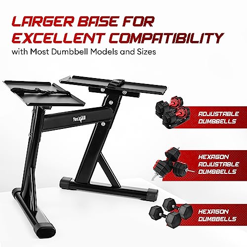 Yes4All Adjustable Dumbbell Stand - 160 lb Capacity, Spotter & Weight Rack with Strap