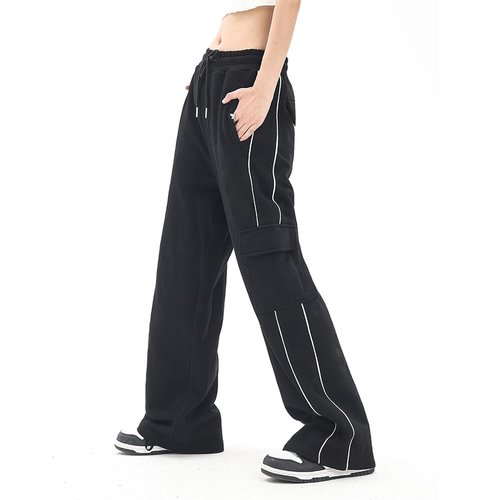 Elincho Baggy Cargo Pants for Women Elastic Waist Y2K Parachute Track Pants Trendy Casual Sports Wide Leg with Pockets