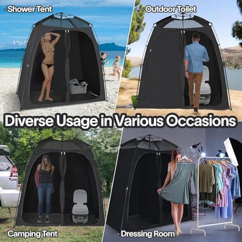 EighteenTek Black 83" x 47" x 78" Pop-Up Shower Tent with Hub & Floor, Portable Privacy Shelter