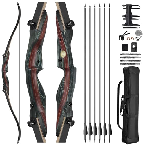 CVLIFE 62-Inch Recurve Bow Set with 40lb Draw Weight, Wooden Takedown Hunting Bow for Adults & Beginners