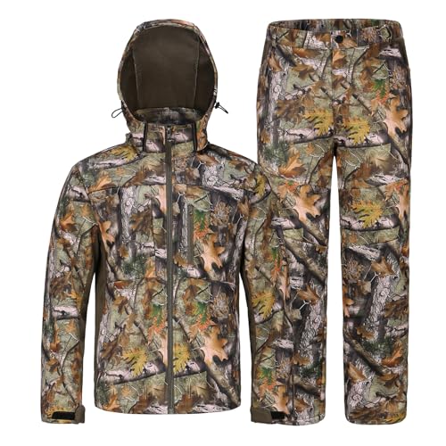 Water-Resistant Silent Hunting Jacket & Pants Set - Large Tree Camo