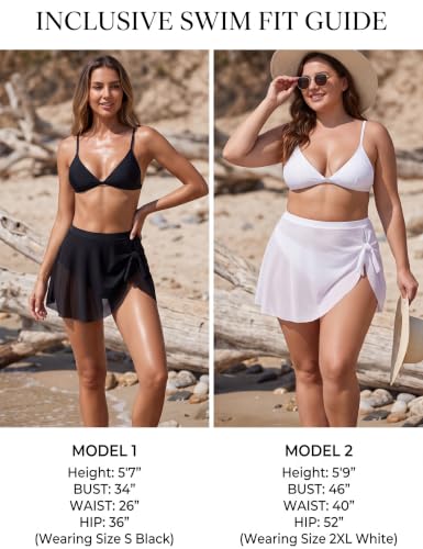 Women’s High Waisted Mesh Swim Skirt with Tie Knot - Large Black