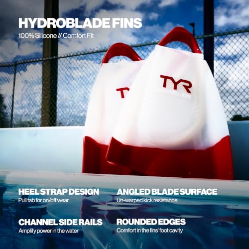 TYR Hydroblade Short Blade Silicone Swim Fins for Adults - Large