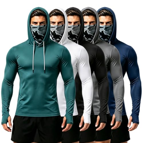 Men's Sun Hoodie with Mesh Mask - Medium Compression, 3-Pack Outdoor UV Protection