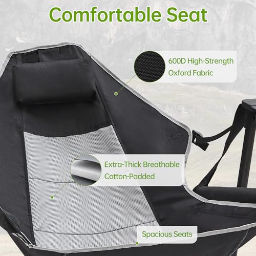 Heavy Duty Camping Hammock Chair with Adjustable Backrest & Pillow - Supports 400lbs