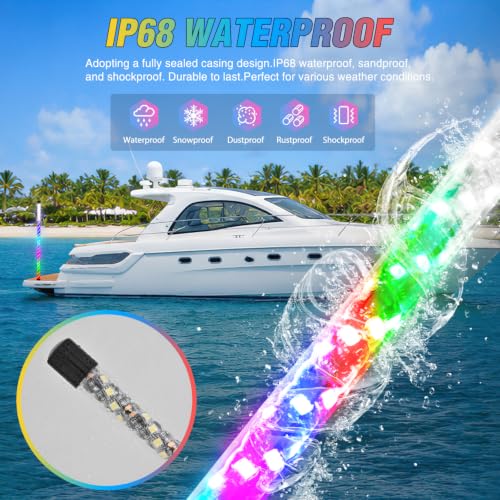 Nilight 3FT Spiral Boat Navigation Light RGB White LED Watercraft Safety Light