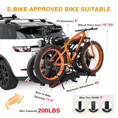 Iron Deer Foldable Ebike Bike Rack with Ramp - 200 lbs Capacity for Fat Tire & Electric Bikes