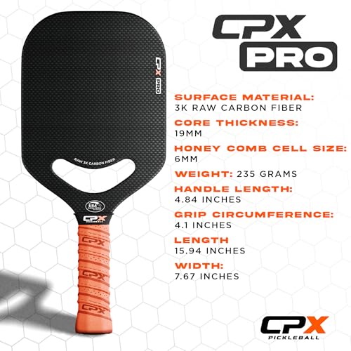 CPX Pro Carbon Fiber Pickleball Paddle - Edgeless, Honeycomb Core, Black Pro Variation