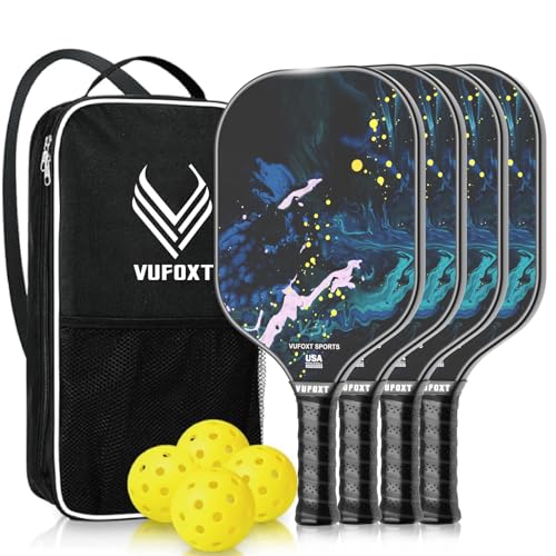 Blue Pickleball Paddles Set of 4 - USAPA Approved Carbon Fiber Surface for Beginners