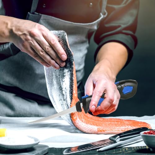 Pratuor Blue Cordless Fillet Knife Kit - 5 Titanium-Coated Blades, Rechargeable, Portable Fish Cleaning Tool