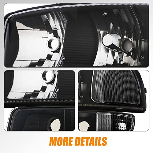 1999-2007 GMC Sierra Headlight Assembly Black Housing 4PCS Compatible with Models