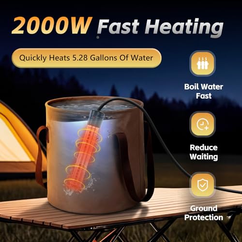 Portable Camping Shower with Water Heater & Large Foldable Bucket