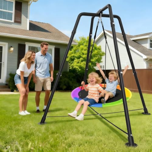 Multicolor 35-Inch Saucer Swing Set with Stand for Kids and Adults