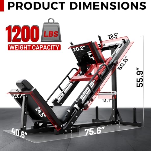RitFit Red Leg Press & Hack Squat Machine with Linear Bearings, 1200LB Capacity