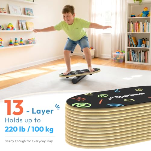 Sportneer Kids Balance Board Doodle Black - Adjustable 4-Mode Wobble Trainer