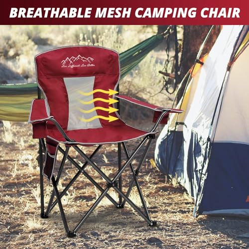 SAILARY 2-Pack Oversized Mesh Camping Chairs with Cup Holders & Storage, Red