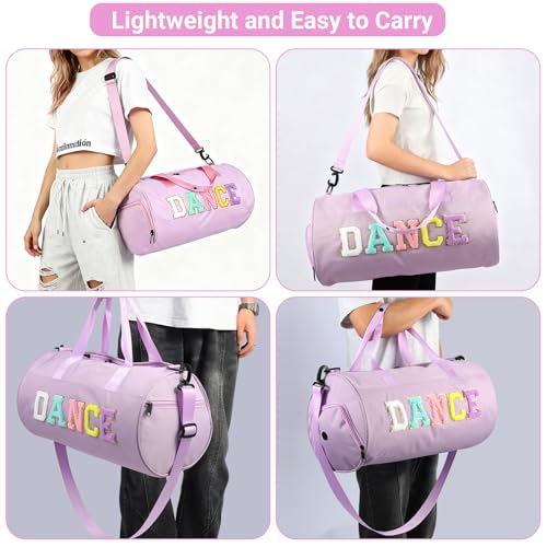 Dance Ballet Bag for Girls - Purple L Size Gym Duffle with Adjustable Strap