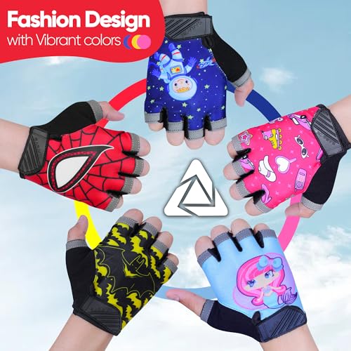 Kids Cycling Gloves Half Finger Non-Slip Red Small 4-6 - Kids Bike Gloves