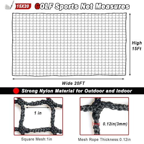 15x20FT Heavy Duty Golf Net & Sports Barrier Net for Baseball, Hockey, Soccer, Multi-Purpose Practice