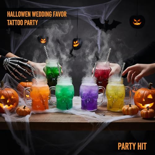 Skull Mason Jars with Handle - 16 Oz Glass Beer Mugs for Halloween Parties