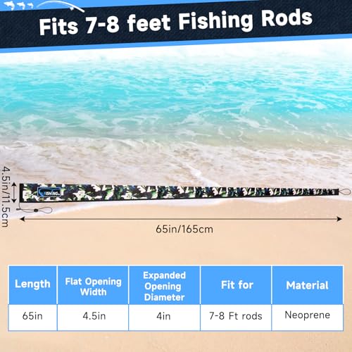 MONYES 8-Piece 65-Inch Neoprene Fishing Rod Sleeves - Protective Cover & Sock Set
