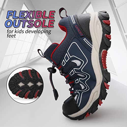 Kids Hiking Shoes Waterproof Slip-Resistant Outdoor Trekking Sneakers - Big Kid Navy Blue Red 3.5