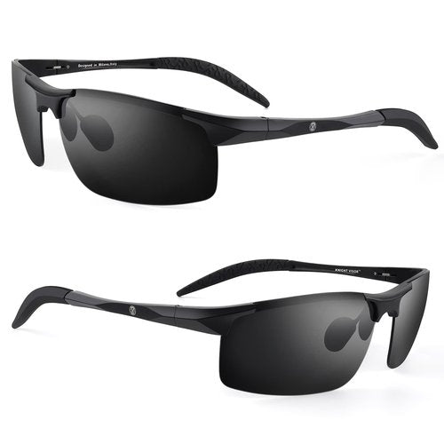 BLUPOND Set of 2 Sports Polarized Black Sunglasses for Men Women - UV400 TAC Lens - Durable Metal Frame for Driving Fishing Cycling Golfing (2 Black Lens)