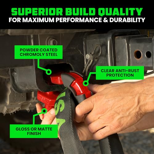Red Heavy-Duty Shackles 70,548lb Break Strength - Rhino USA Super D Ring 2-Pack